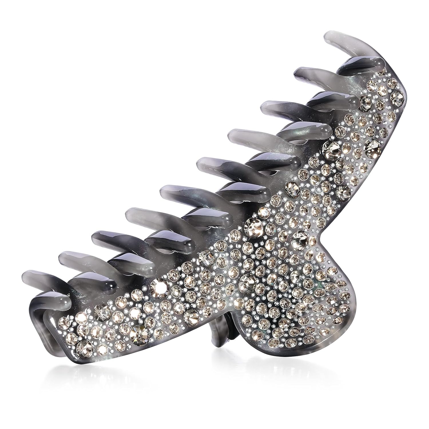 Premium Acetate Hair Clip for Women, SHE'S FREE STYLE JUST FOR YOU Original Hand-Embedded Crystals Hair Claw Clips, [Monet Impression] Glittering Crystal Resin Hair Accessory (Gray)