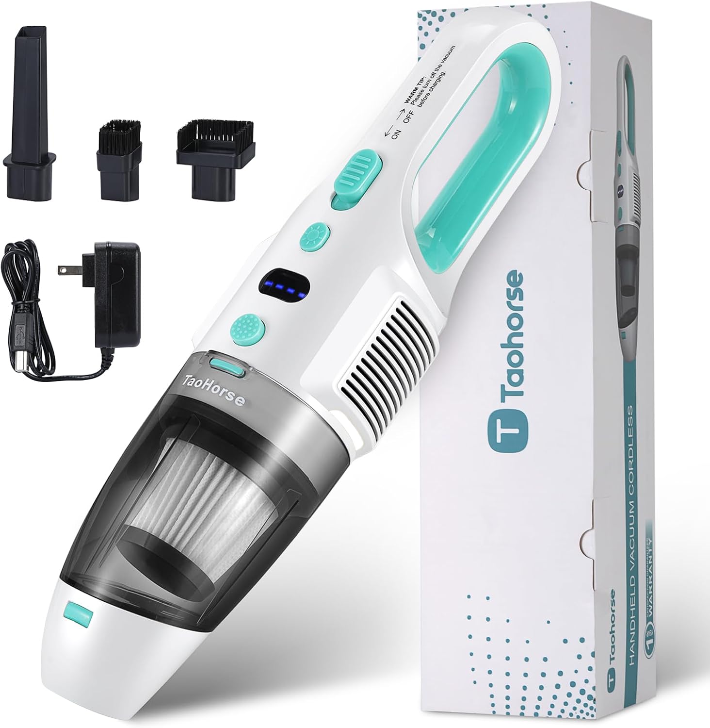 TaoHorse Handheld Vacuum Cordless - Rechargeable Hand Held Vacuum with Powerful Suction, Portable Mini Hand Vacuum with 3 Versatile Attachments & Cleaning Brush