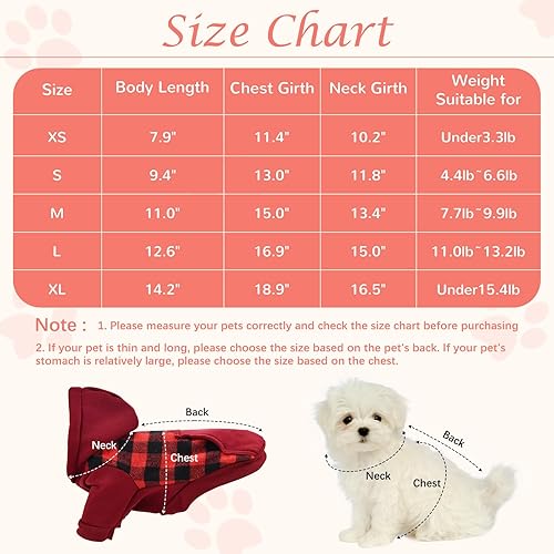 Miniatura 3 de LyssKMK Sudadera de invierno con capucha para perros y mascotas, color rojo, azul marino, a cuadros, con bonito bolsillo, cálido suéter para perros