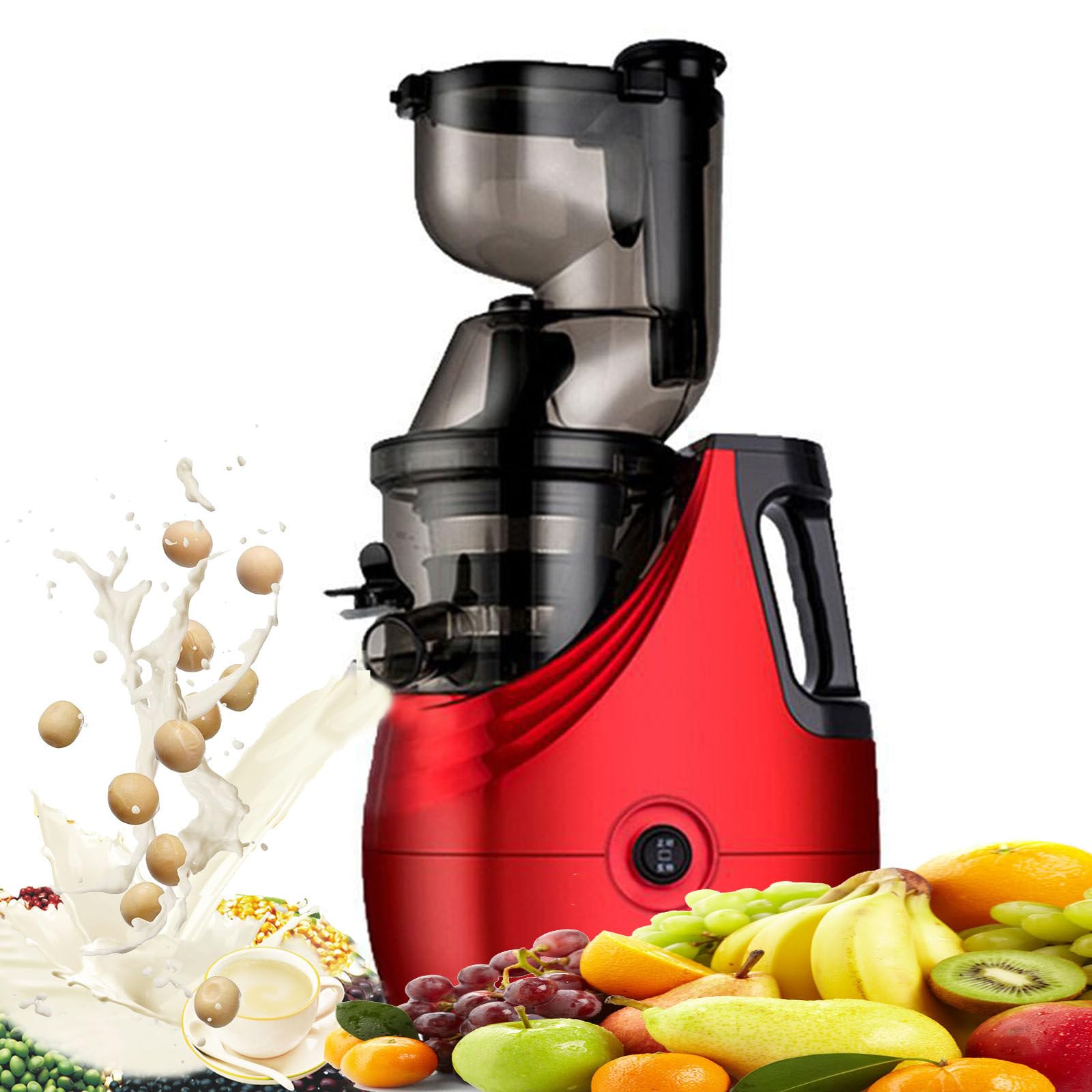 Estrattore di Succo a masticazione lenta - Macchina per spremitura a Freddo con Funzione di inversione per Frutta e Verdura - Estrattore di Succo Verticale ad Alta resa - Senza BPA, Rosso
