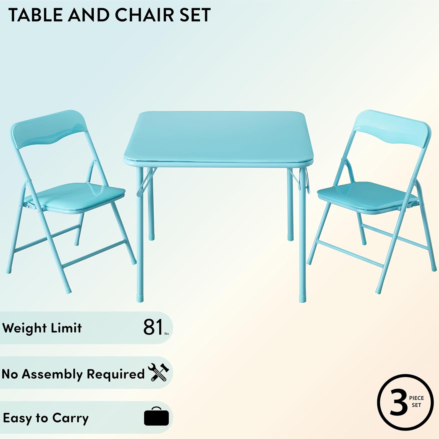Heritage Kids Blue Kids Activity Table and Chair Set,3-Piece Furniture Set with 1 Square Table & 2 Folding Chairs,Playroom Table Set for Ages 3+
