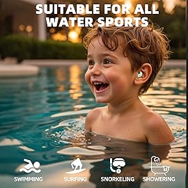 Kids Swimming Ear Plugs - 3 Pairs Reusable Waterproof Silicone Earplugs for Children (Ages 4-12), Soft & Comfortable Swim Ear Protection for Surfing, Diving, Pool, Showering & Water Sports
