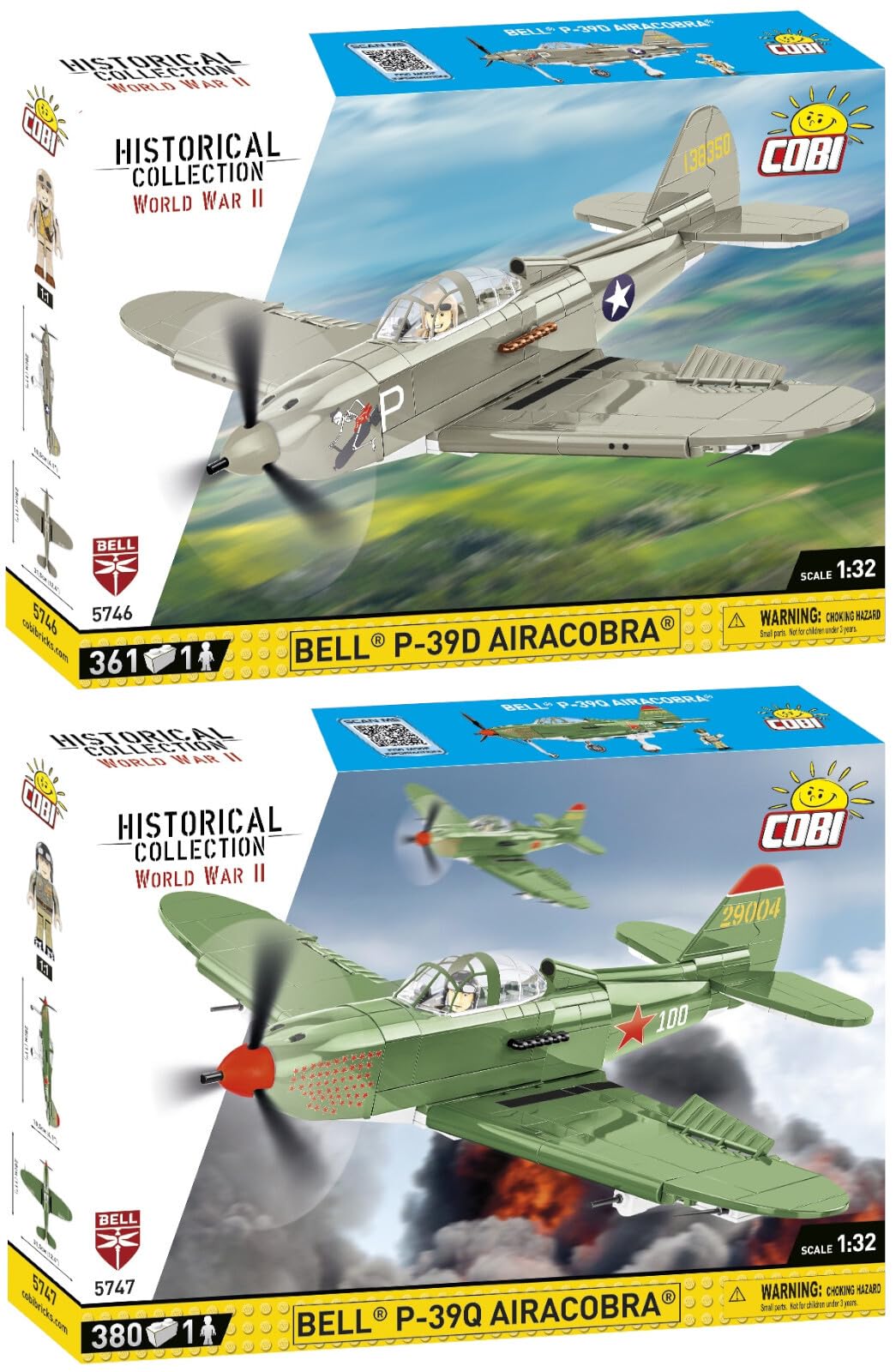 BRICKCOMPLETE Cobi 5746 Bell P-39D Airacobra Whit & 5747 Bell P-39Q Airacobra SOVI Set of 2