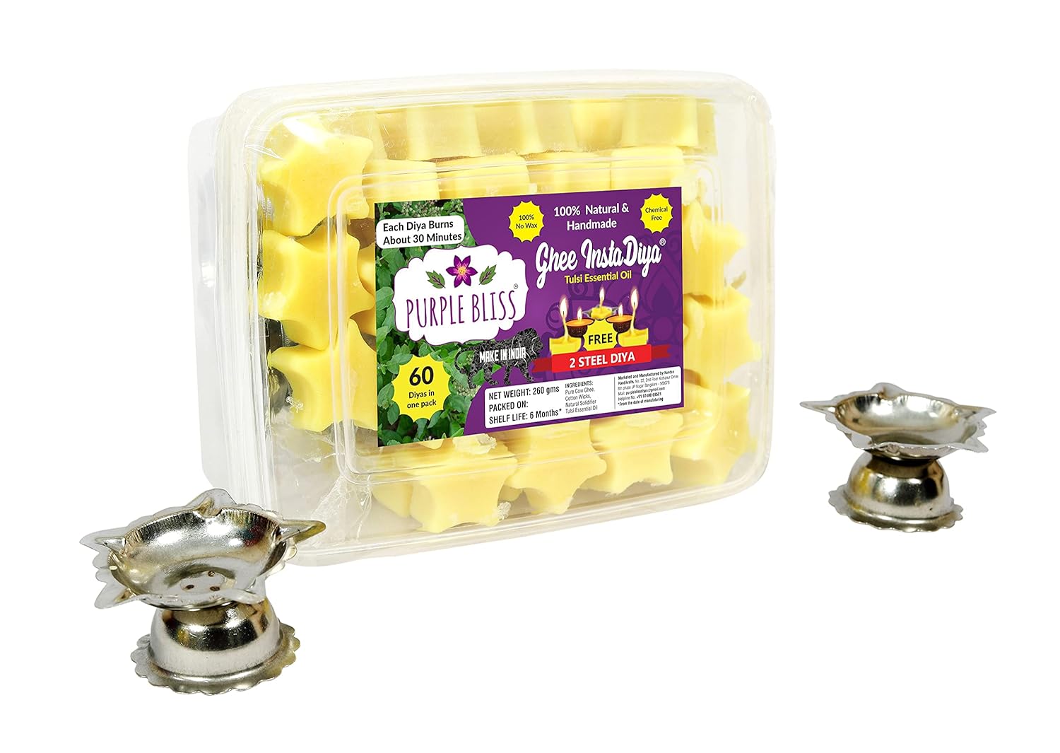 30 Minutes Burntime Pure Ghee Diya with Tulsi Oil 60 Numbers Amazon