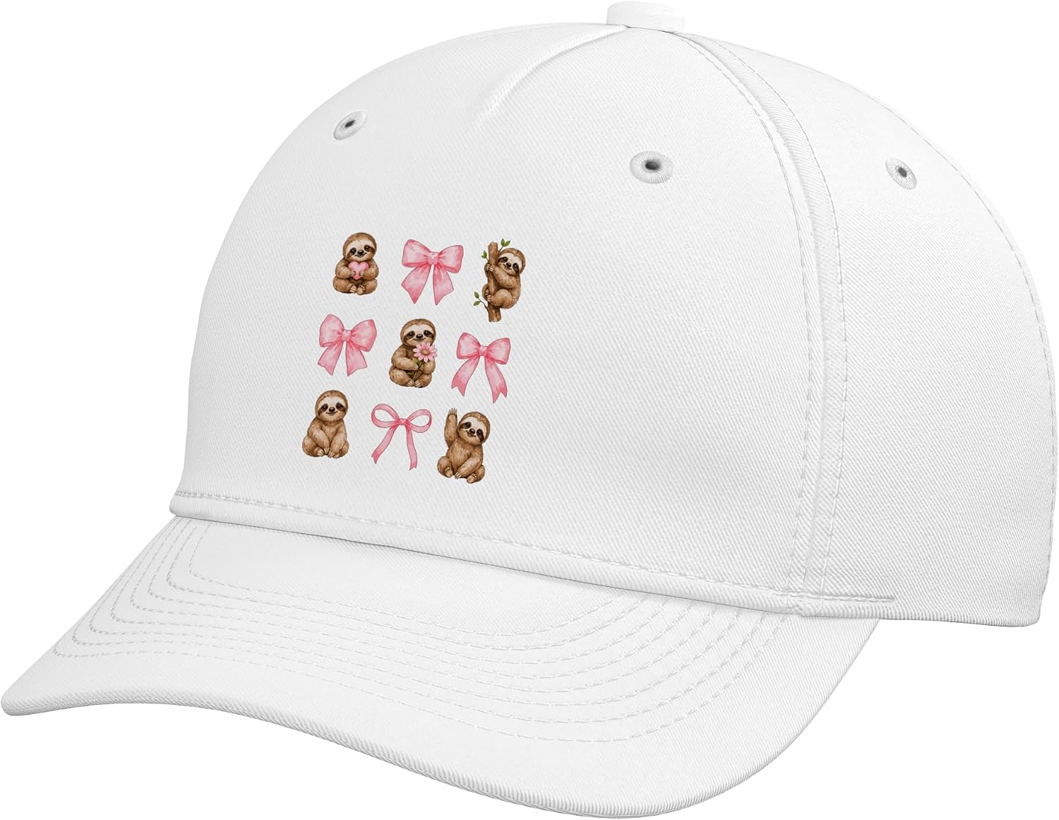 Coquette Sloth Pink Bow Aesthetic Sloth Birthday Girl Adjustable Baseball Hat