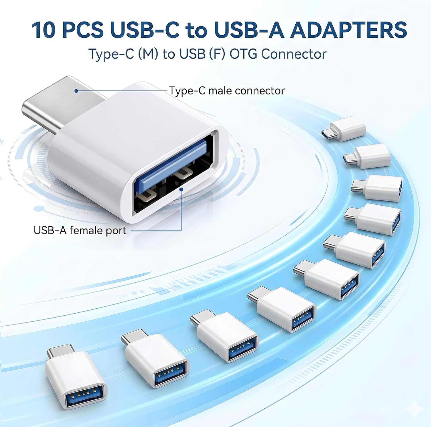 10 PCS USB-C to USB Adapter, White USB Type-C to a Female Adapter for Flash Drive, Controller,Mouse, Keyboard and More