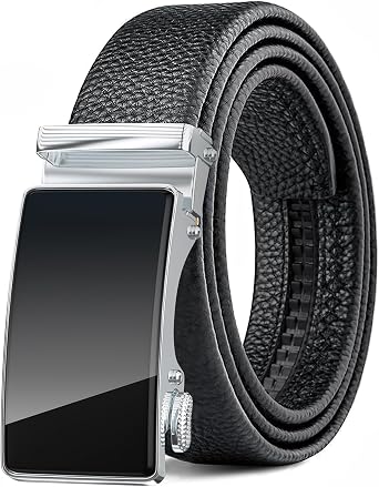 Mens Belt,Leather Ratchet Dress Belts with Sliding Adjustable Belts Dress Casual Jeans Comfort Trim to Fit