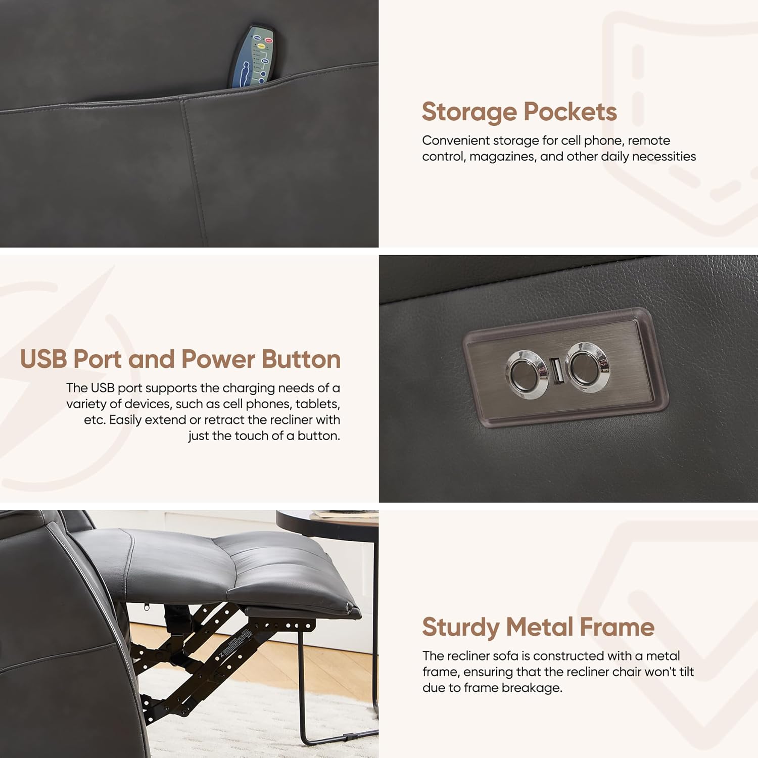 Recliner Chair, Faux Leather Power Rocker Recliner Massage and Heat, Oversized Swivel Glider Nursery Chair with USB Ports for Living Room, Grey