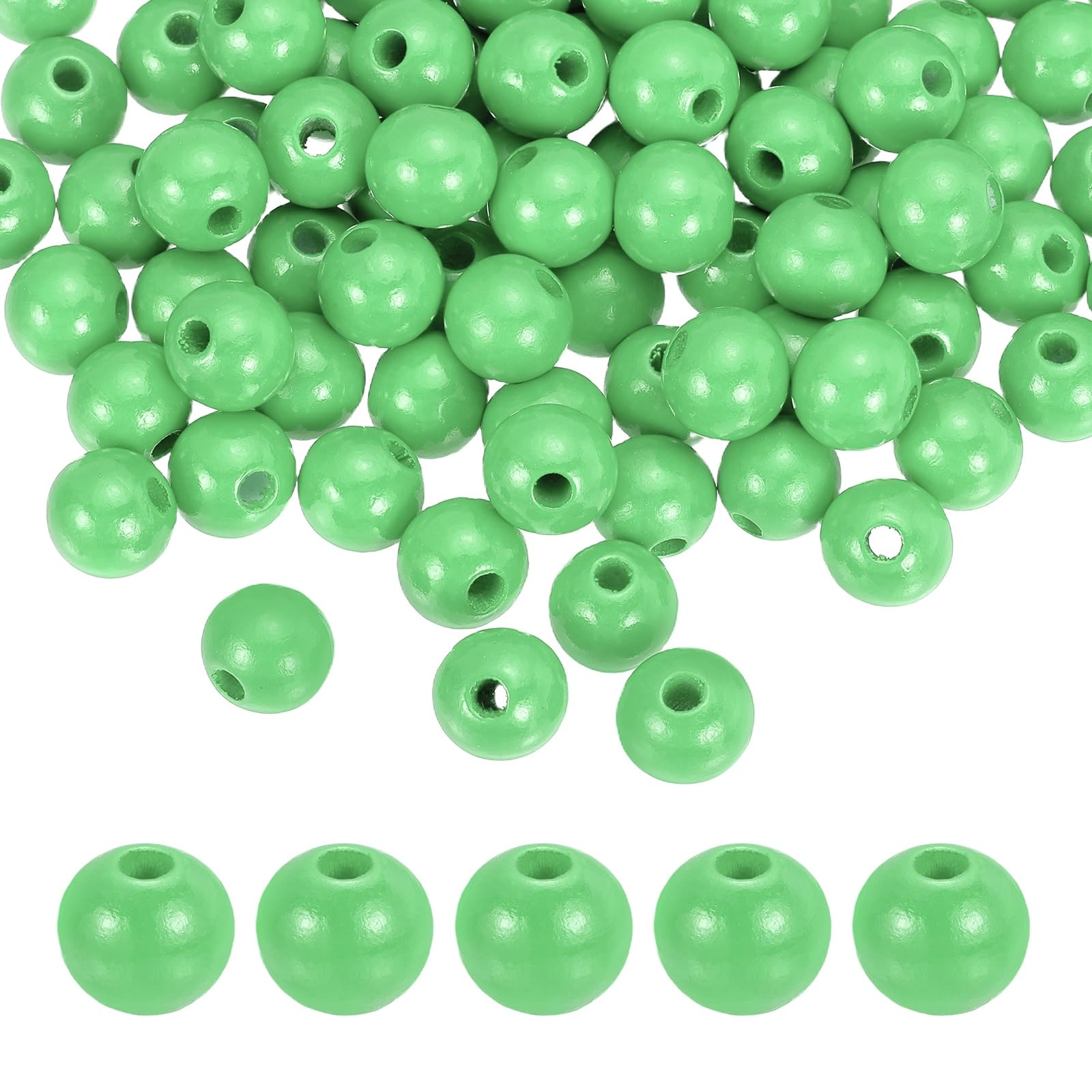 sourcing map 100pcs Green Colored Wooden Beads 12mm Dia. 3.3mm Hole Large Round Natural Dyed Wood Loose Spacer Ball Bulk for DIY Bead Crafts Making Home Decor