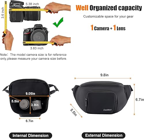 Miniatura 8 de Cwatcun Riñonera impermeable para cámara compacta, ligera y portátil, bolsa cruzada para Canon, Nikon, Sony, Fuji DSLRSLRcámara sin espejo, lente,