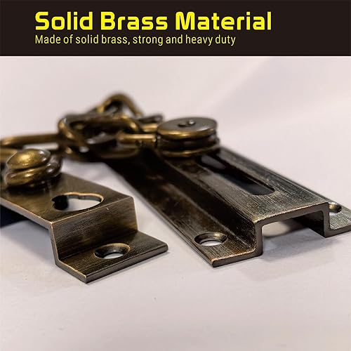 Miniatura 5 de Cadena de cerradura de seguridad para puerta de servicio pesado, cadena larga y latón sólido con acabado antiguo, cerraduras de cadena fuertes