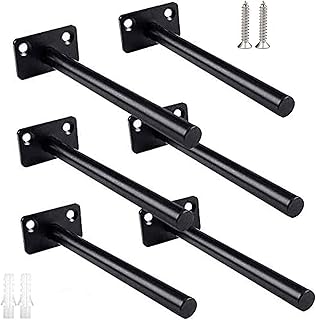 M-Aimee 8" Solid Steel Floating Shelf Bracket (6 pcs) - Blind Shelf Supports - Hidden Brackets for Floating Wood Shelves - Invisible Support for Any Type of Shelf – Screws and Wall Plugs Included