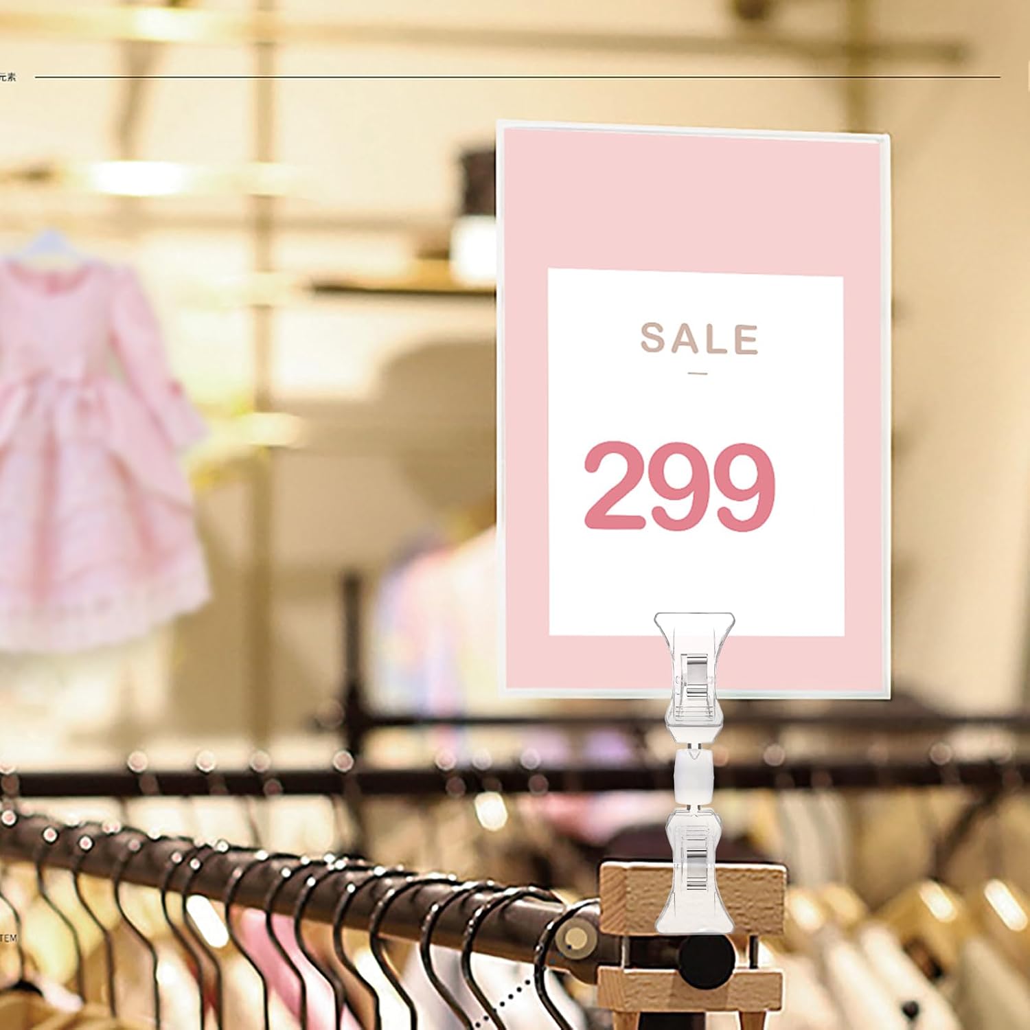 100 Pieces Double Sided Sign Clip, Clear Retail Merchandising Signs Display Tags, Plastic Sign Holder Rotatable Pop Clip-on Promotion Clips Stand for Label, Basket, Business Cards - Image 7