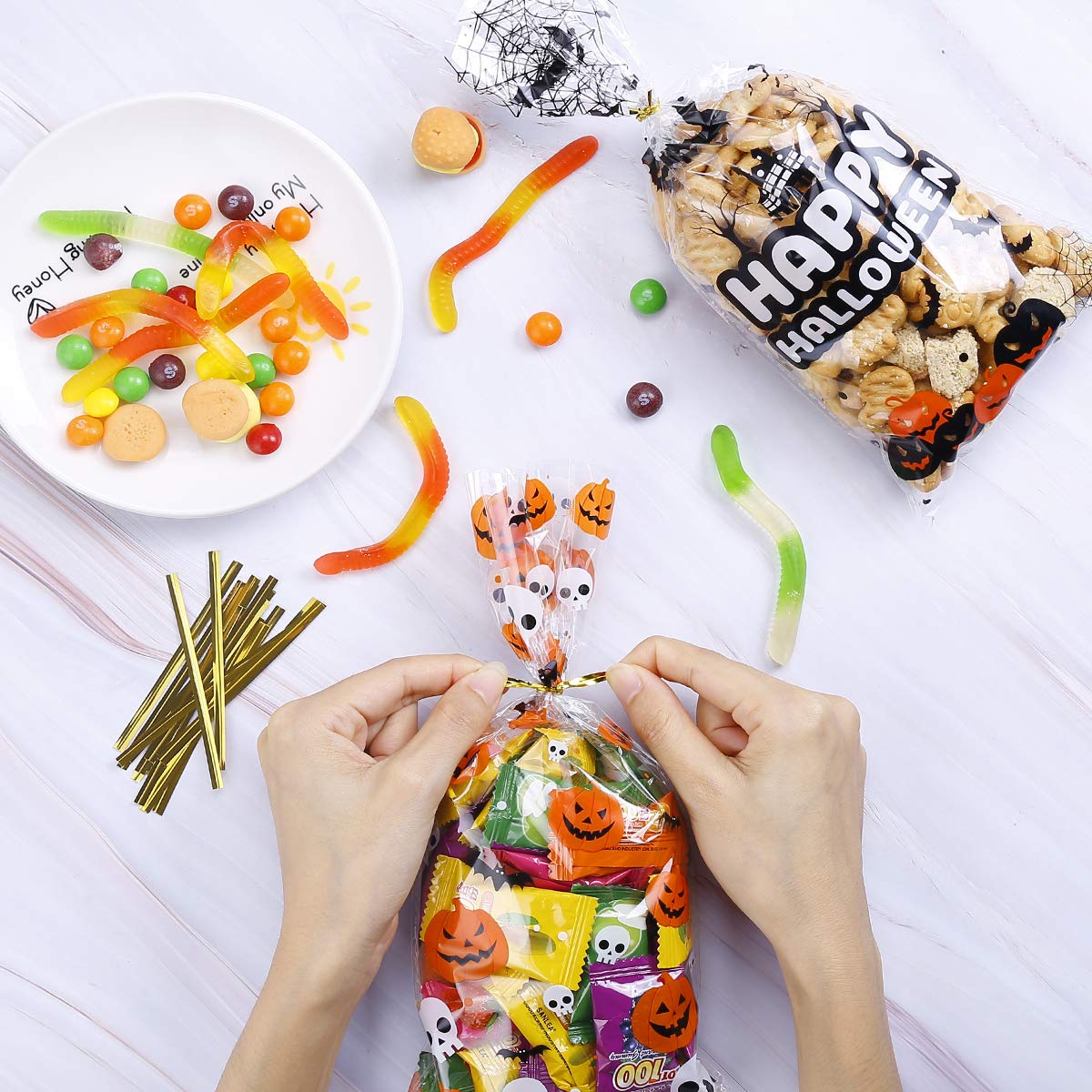 Gadget Halloween Bambini 100 Sacchetti Di Caramelle In Cellophane Di