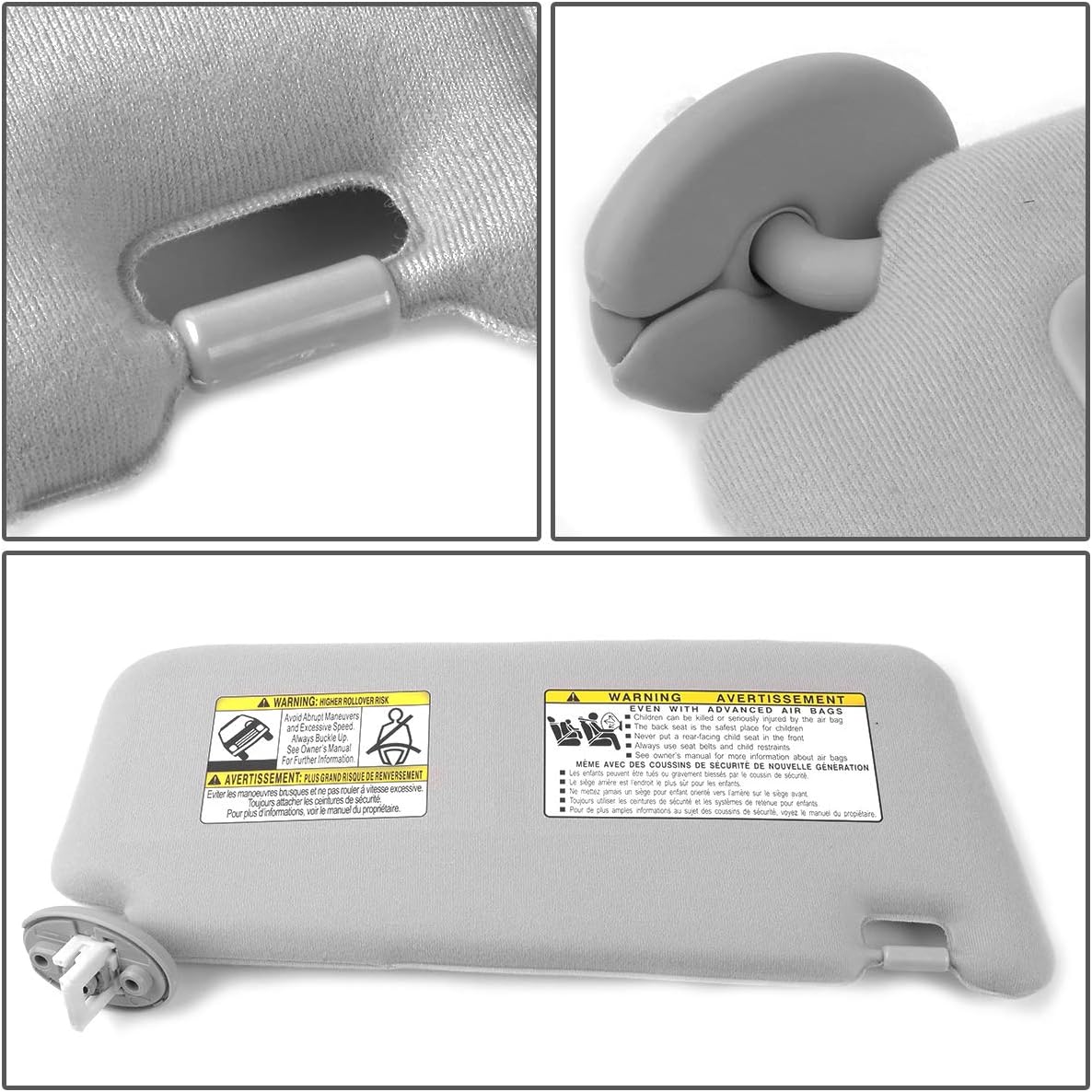 DNA Motoring Left Driver Side Sun Visor Compatible with 09-16 Venza, 74320-73010-B0 743200T022B1, ZTL-Y-0157-L-GY