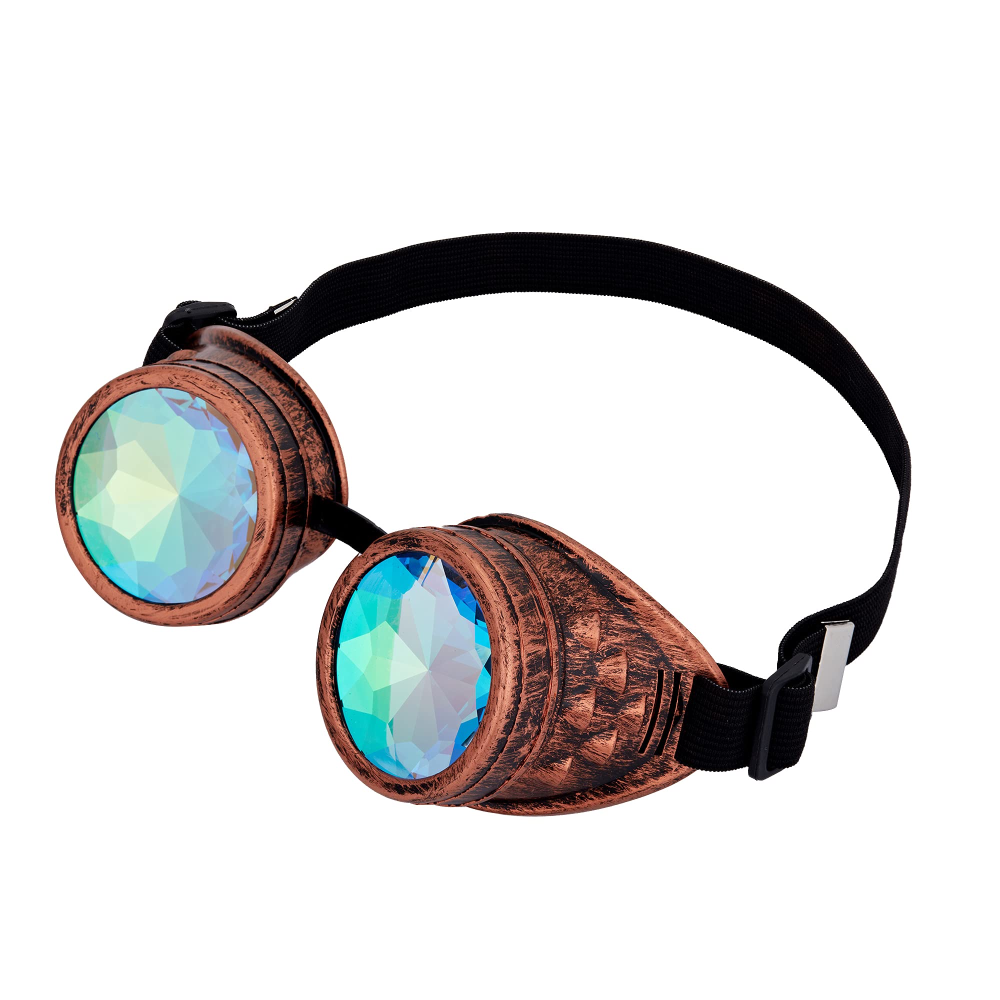 OMGREAT Kaleidoscope Glasses for Raves Steampunk Goggles with Rainbow Prism Diffraction Crystal Lenses, Red Copper - Image 6