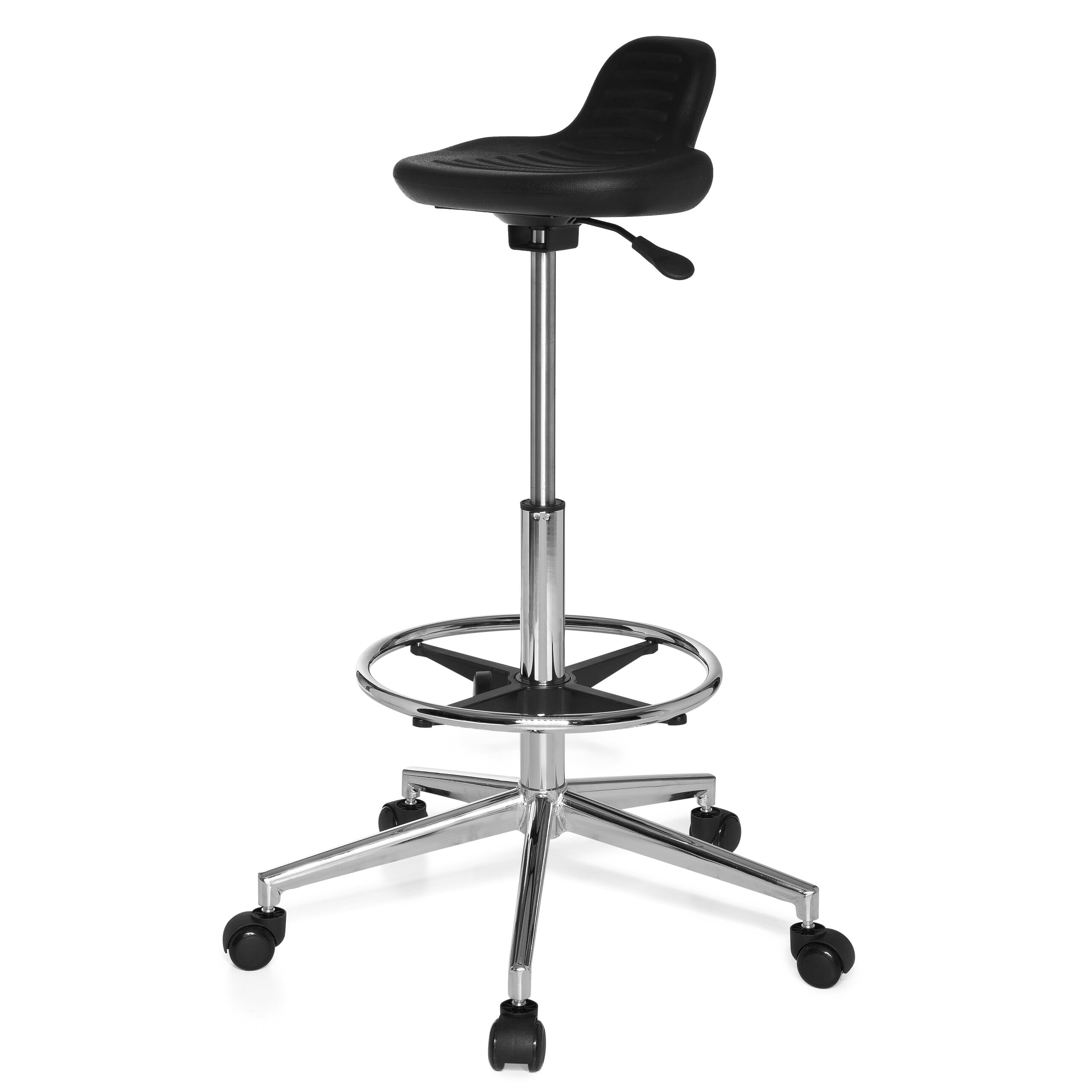 hjh OFFICE 665160 Taburete de Trabajo Top Work 03 Espuma rígida Negro, Asiento Antideslizante, Muy Alto, Silla de Trabajo, Taburete Cocina