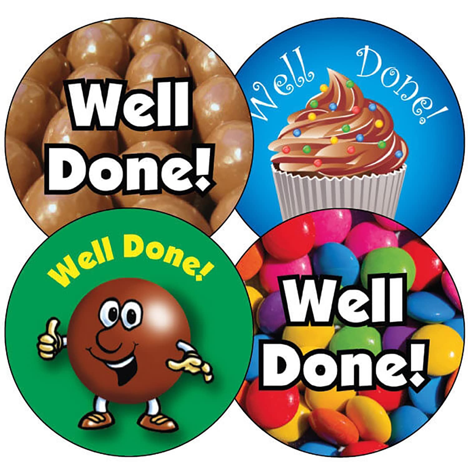225 Scented Chocolate Well Done Motivational Childrens Pupils School Teachers Reward Stickers 37mm Primary Teaching Services