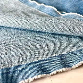 Light Blue Stonewashed Softened Denim Fabric, 100% Cotton, 10 Ounce Heavy Denim, Cotton Fabric by The Yard (150 cm,1.5 Meters,or 1.64 Yards)
