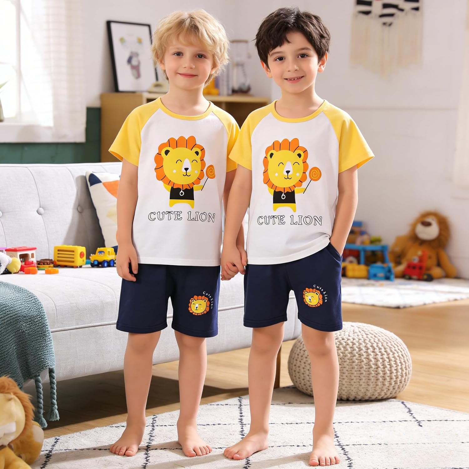 Colorful House Toddler Boys Summer Clothes Cartoon Outfit Set T-Shirt and Short for Little Kids