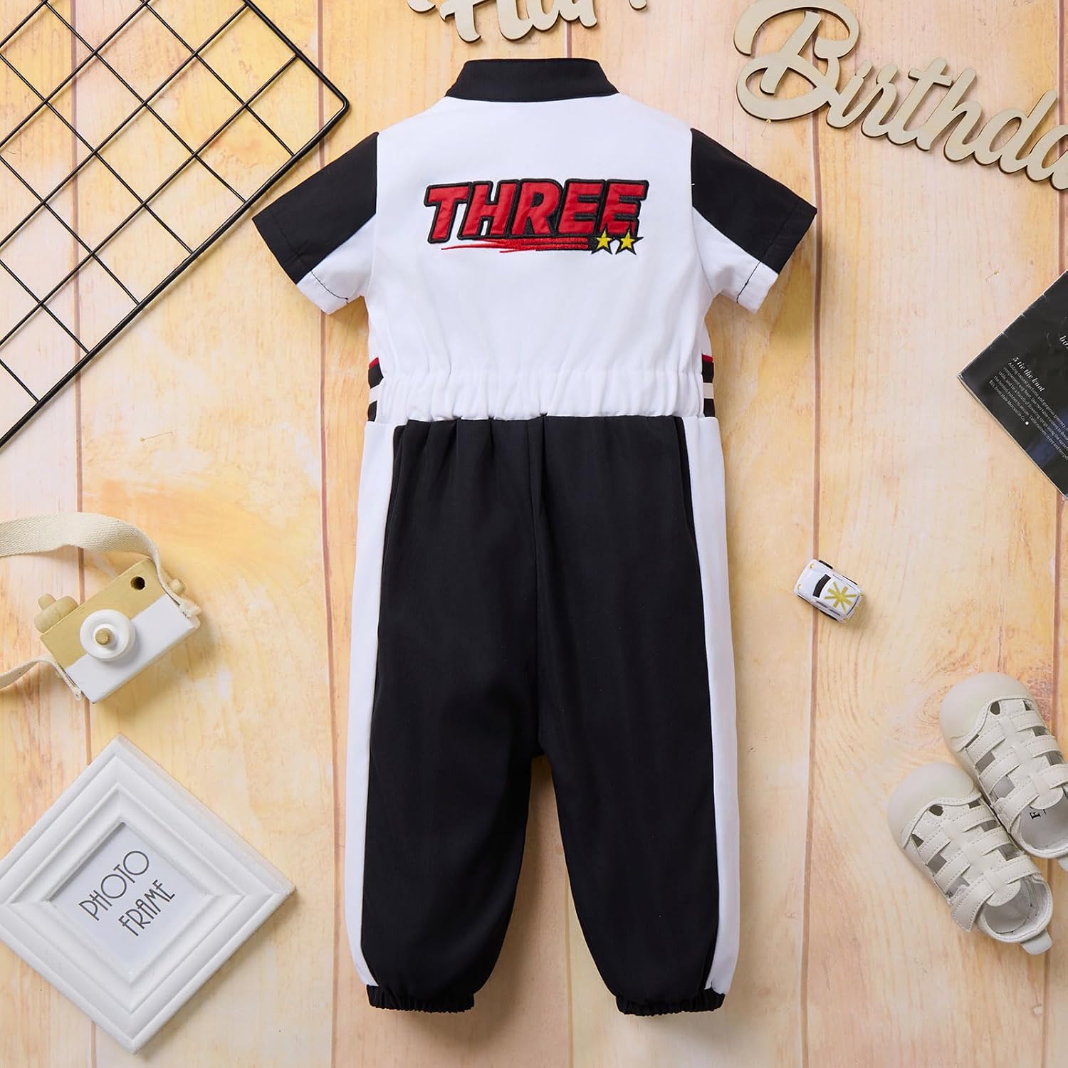 IWEMEK Toddler Boy Race Car Driver Jumpsuit 1st 2nd 3rd Birthday Cake Smash Outfit Kids Racing Suit One Piece Racer Romper