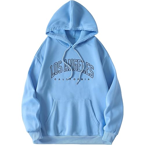 SOLY HUX Men's Letter Graphic Hoodies Long Sleeve Drawstring Pocket Casual Pullover Sweatshirt Blue L