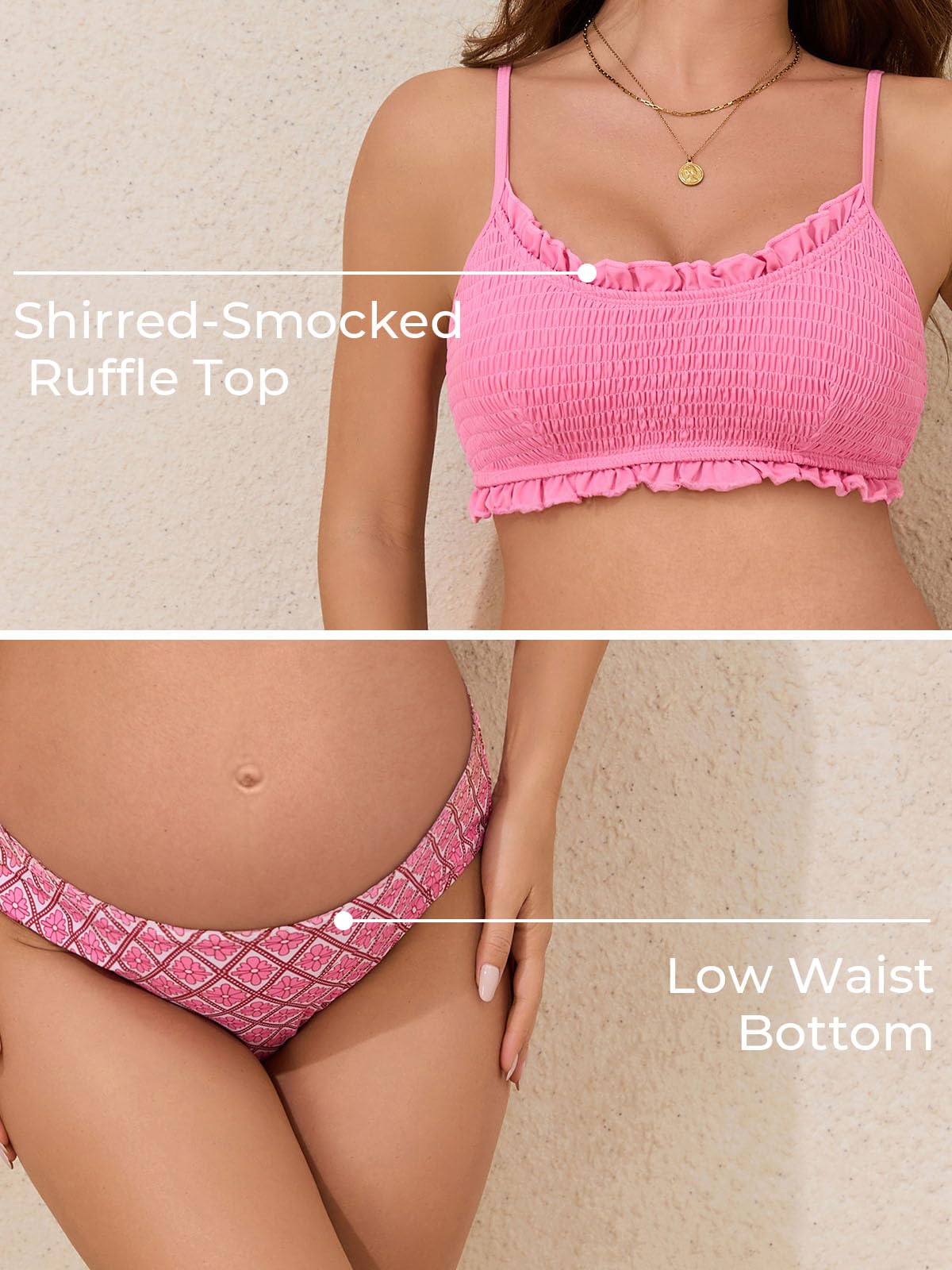 Summer Mae Ruffle Maternity Swimsuit Two-Piece Low Rise Bikini Shirred Smoked Pregnancy Bathing Suit