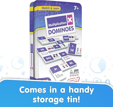 Junior Learning Multiplication Dominoes Game Set, 28 Pieces, Ages 7-9, Math Skills, Grade 2-3