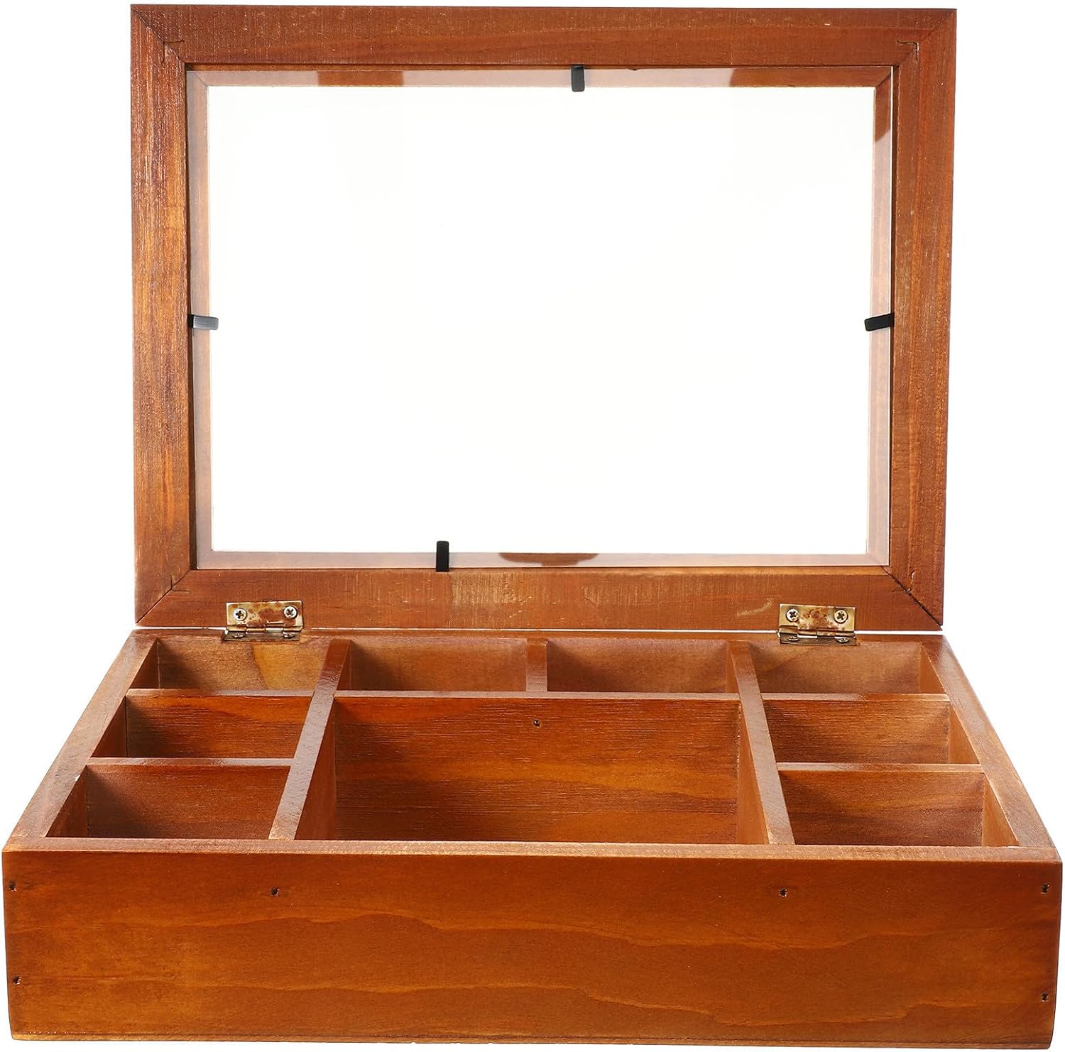 jojofuny Rustic 9-compartment Wooden Jewelry Box with Acrylic Cover