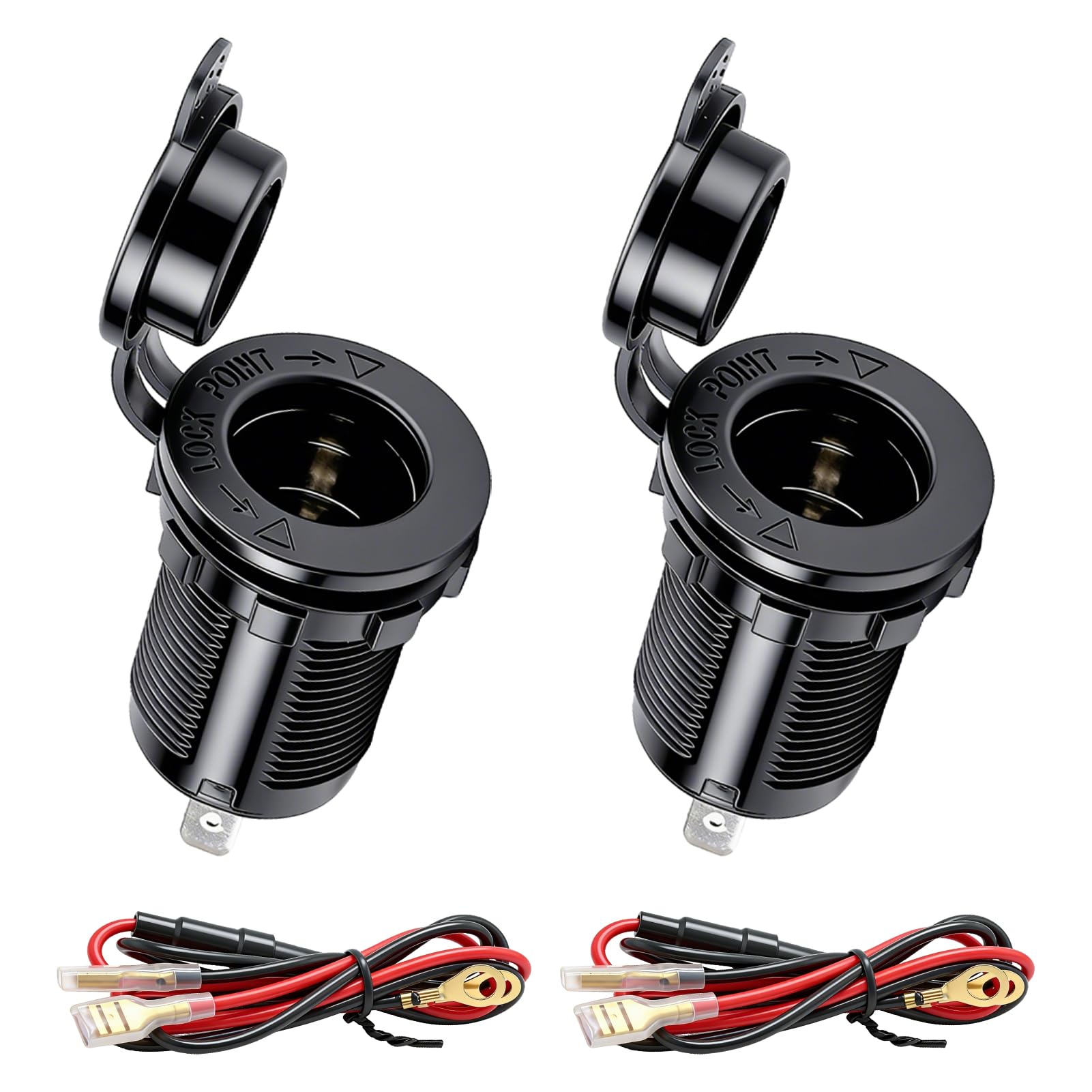 2 Pièces Prise Allume Cigare Étanche Voiture 12V avec Câble 60 cm pour Voiture Moto Bateau, Prise de Courant Accessoire DC 12 Volts Fusible Intégré, Raccordement Facile pour Appareils GPS Téléphone