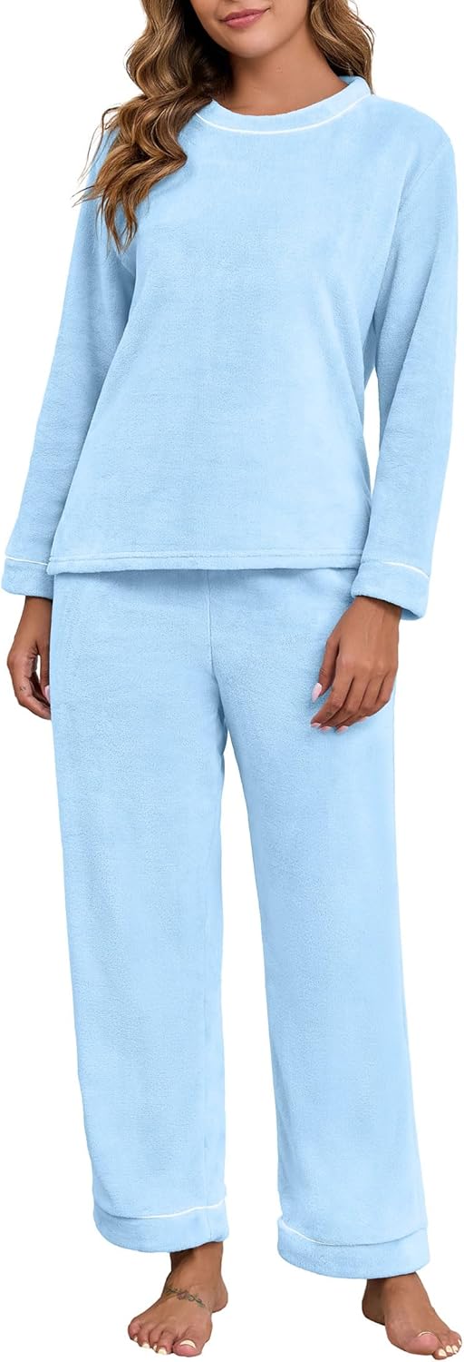 PrinStory Fluffy Pajamas for Women Winter Soft Fleece Warm Pajama Set Fuzzy Pjs Flannel 2 Piece Lounge Sets with Pockets - Image 4