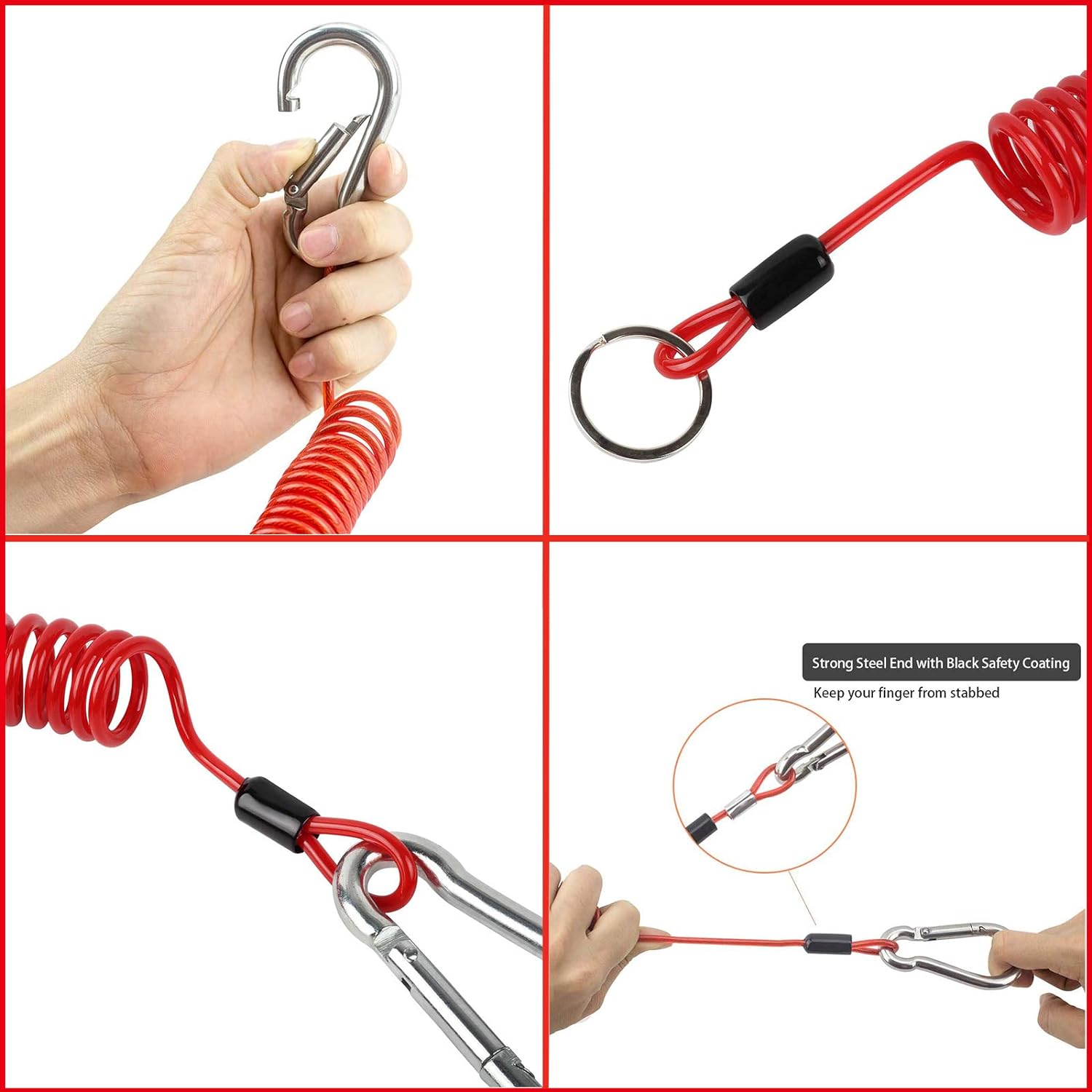 Trailer Breakaway Cable, RV Accessories, Stainless Steel Spring Wire, Heavy Duty Steel RV Essentials Extend to 4ft Coiled Safety Strap for RV Camper Trailer - Image 3