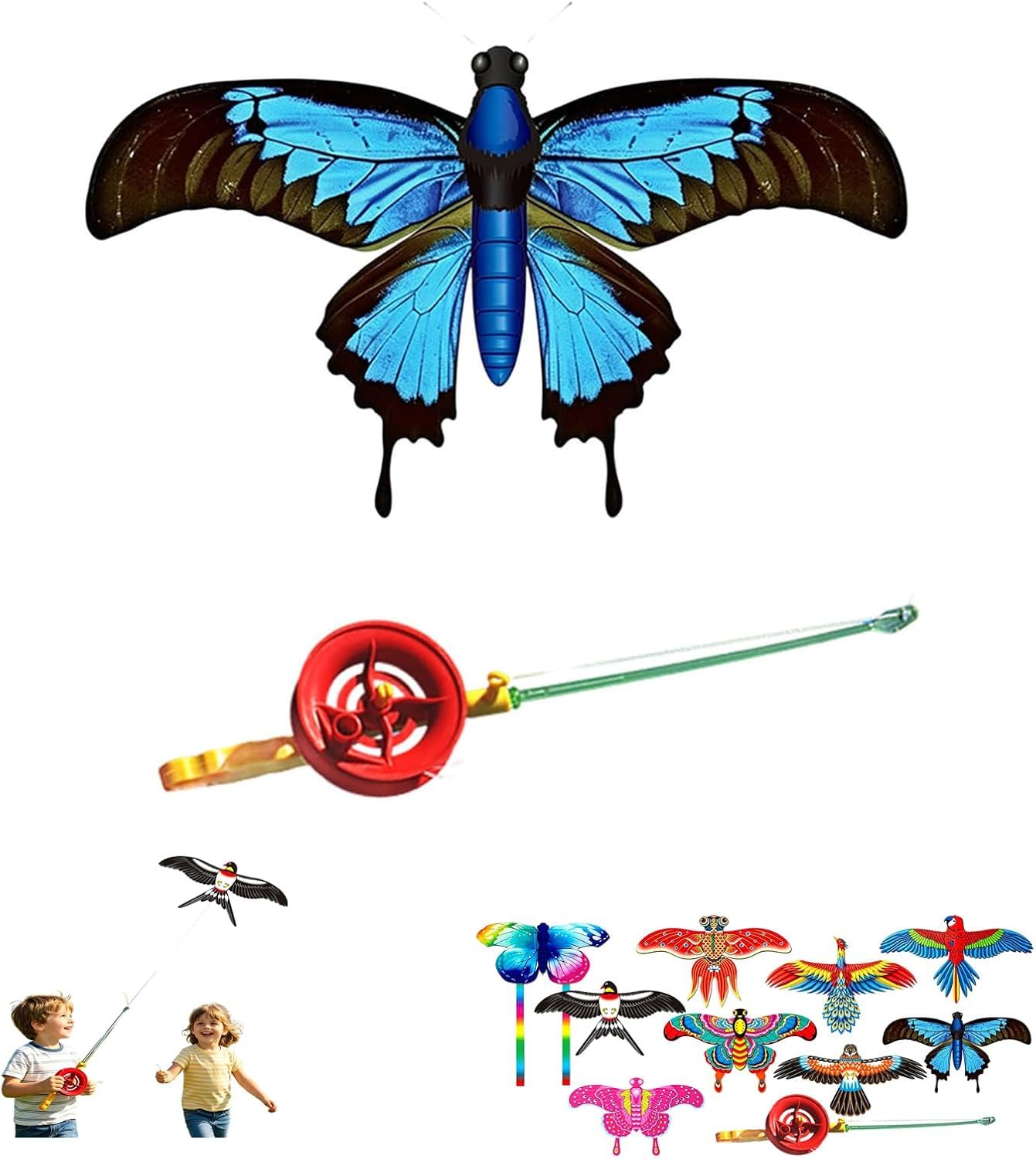 Fishing Poles Kite, Beach Toys, Angling Themed Flying Toy, Dynamic Wing Kites with Fishing Rod Line, Dynamic Winds Flying Toys for Outdoor, Beach Kite for Family Outdoor Activities (Sky blue)