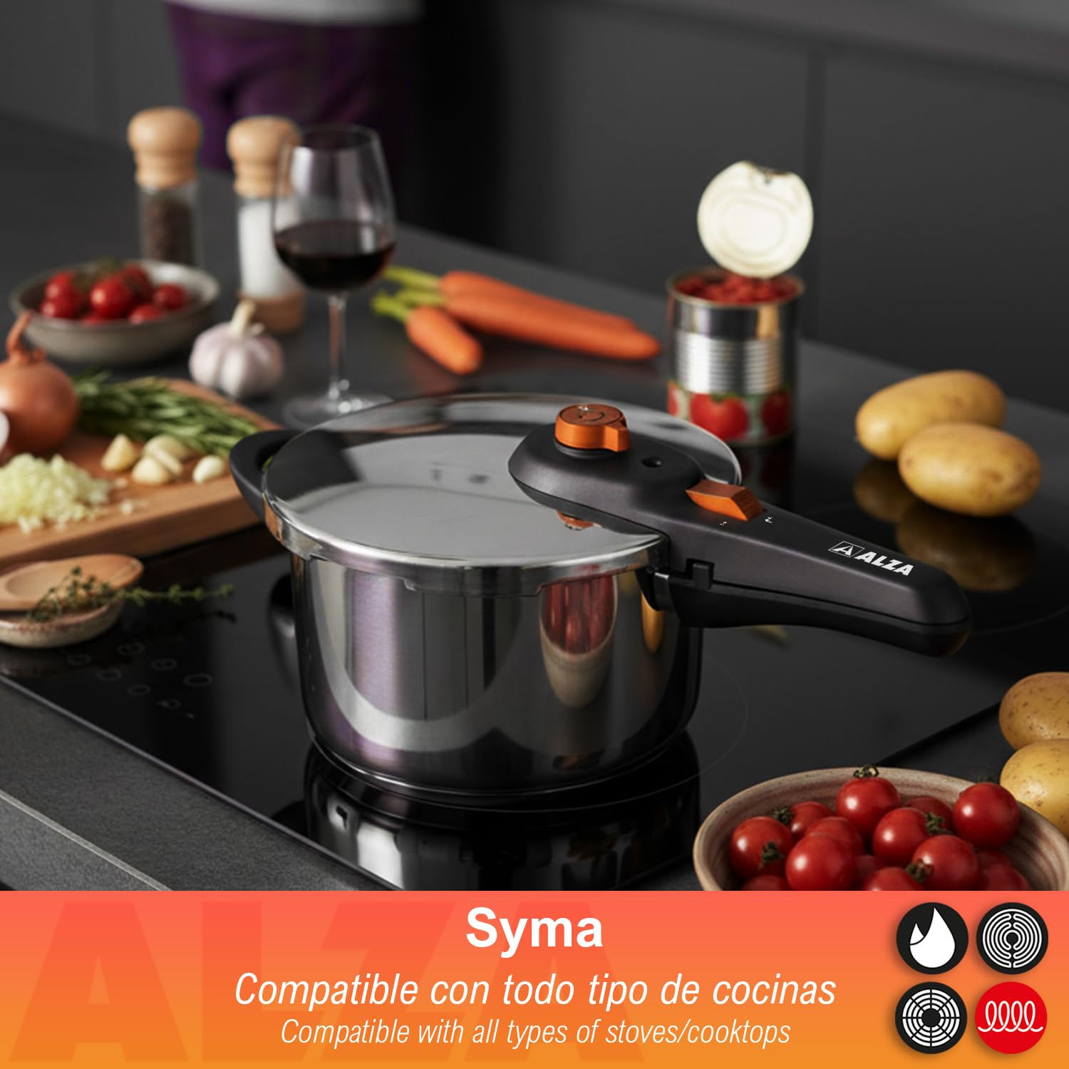 Alza Syma - Duplex de Ollas Express Rápidas 4+6L, Acero Inoxidable 18/10, 5 Sistemas de Seguridad, Todo Tipo de Cocinas, Inducción, Ahorro de Energía