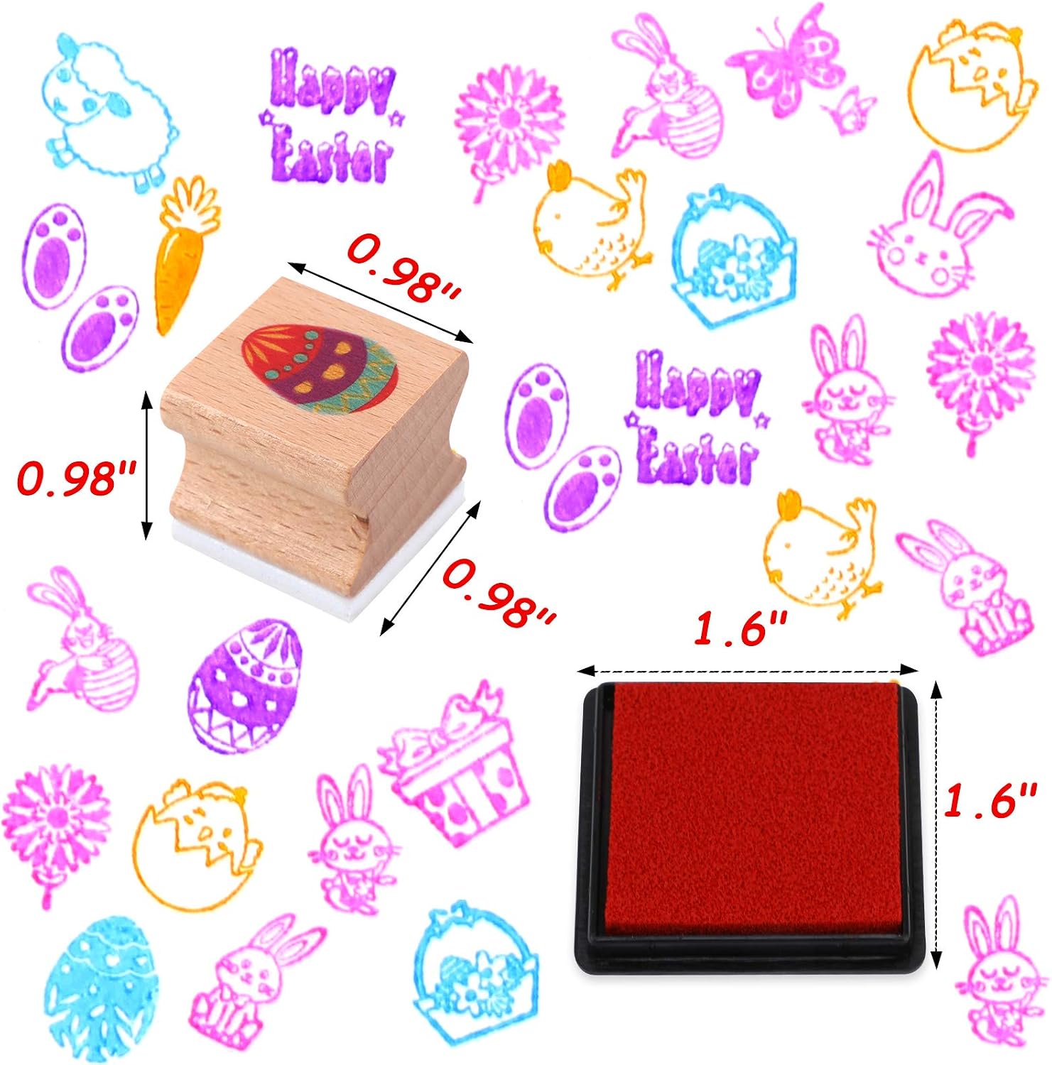 HOWAF Easter Stamps for Kids Crafts Easter Party Favors, Easter Wooden Stamps Ink Pads Set for Kids Easter Card DIY Scrapbooking Easter Party Fillers Bags Easter Egg Hunt Craft Activities Supplies