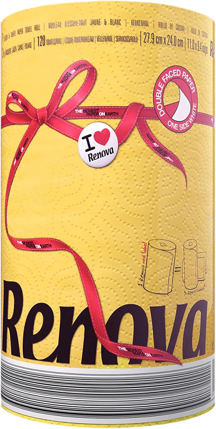 Renova Yellow Colored Paper Towel Jumbo Rolls 2-Ply-120 Sheets