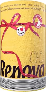 Renova Yellow Colored Paper Towel Jumbo Rolls 2-Ply-120 Sheets | Yellow kitchen paper towel, 2-ply jumbo kitchen roll, highly absorbent, multipurpose cleaning