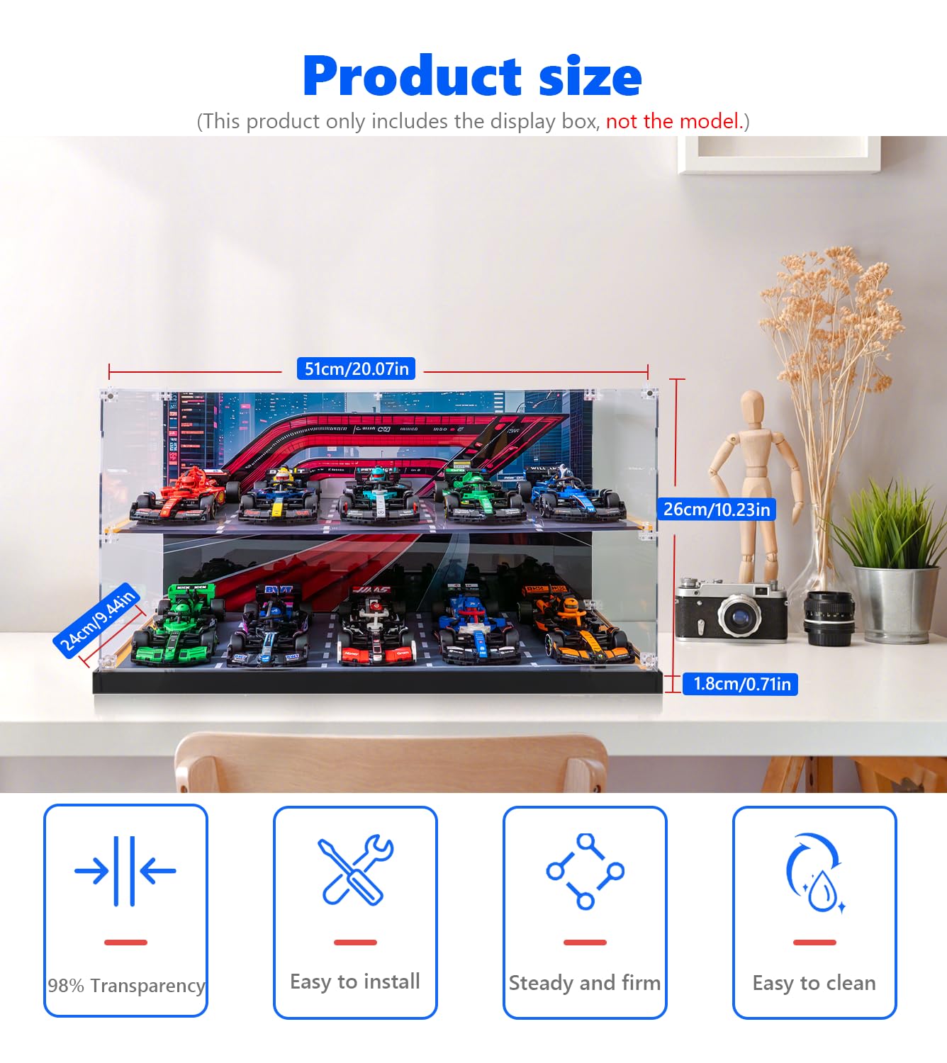 NOVDA Display Case Compatible with Lego F1 Speed Champions, Double-Layer Acrylic Storage Case for 10 F1 Models (77242-77250) - Image 2