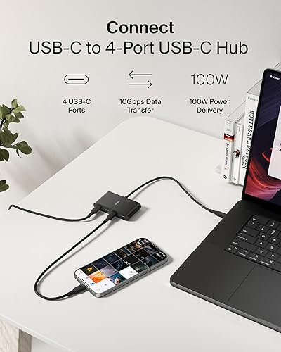 Miniatura 2 de Belkin Conecte el concentrador USB C de 4 puertos  Adaptador multipuerto con 4 puertos USB C 3.2 Gen 2  Transferencia de datos de alta velocidad 10G