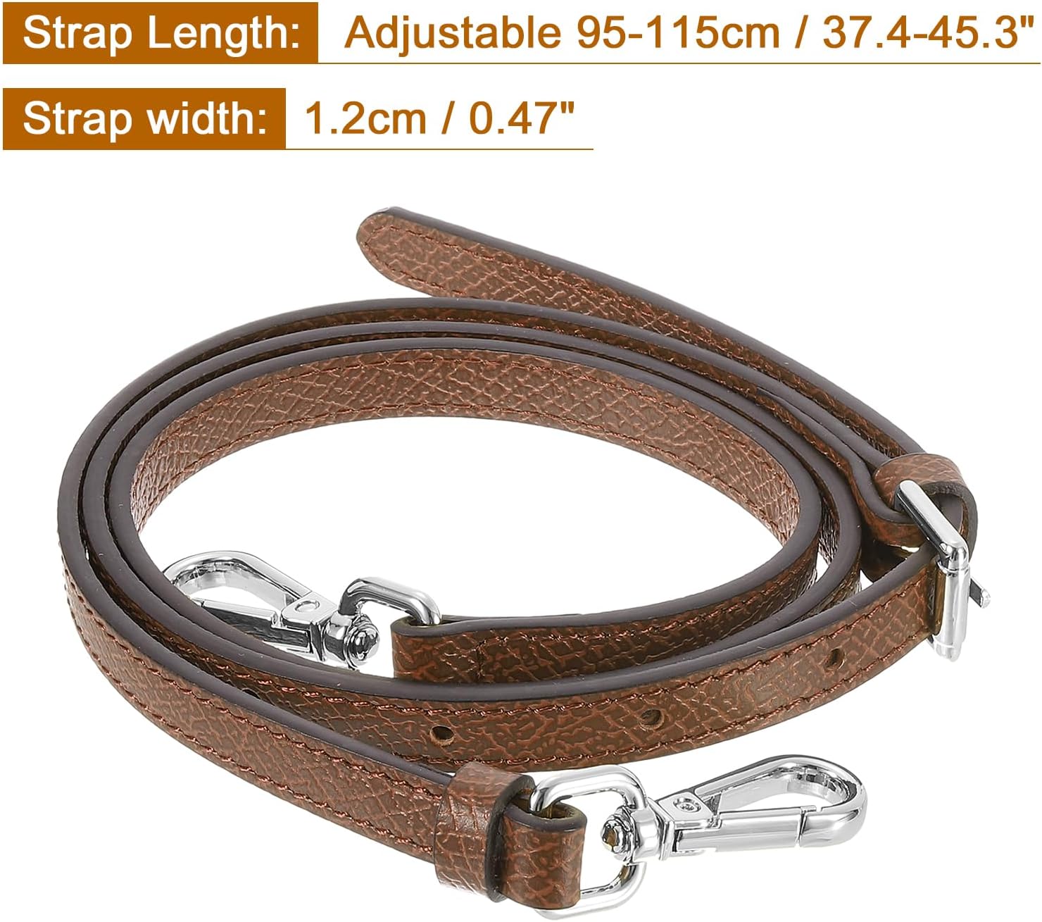 uxcell Genuine Leather Bag Strap Replacement Adjustable Crossbody Bag Straps, 37.4-45.3 Inch Purse Strap for Shoulder Bag Handbag Purse, Light Brown, Silver Buckle - Image 2