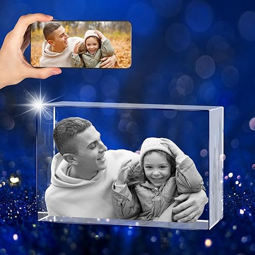Foto de cristal 3D personalizada, marco de fotos de vidrio grabado con láser, gran aniversario, cumpleaños, Navidad, regalos conmemorativos para