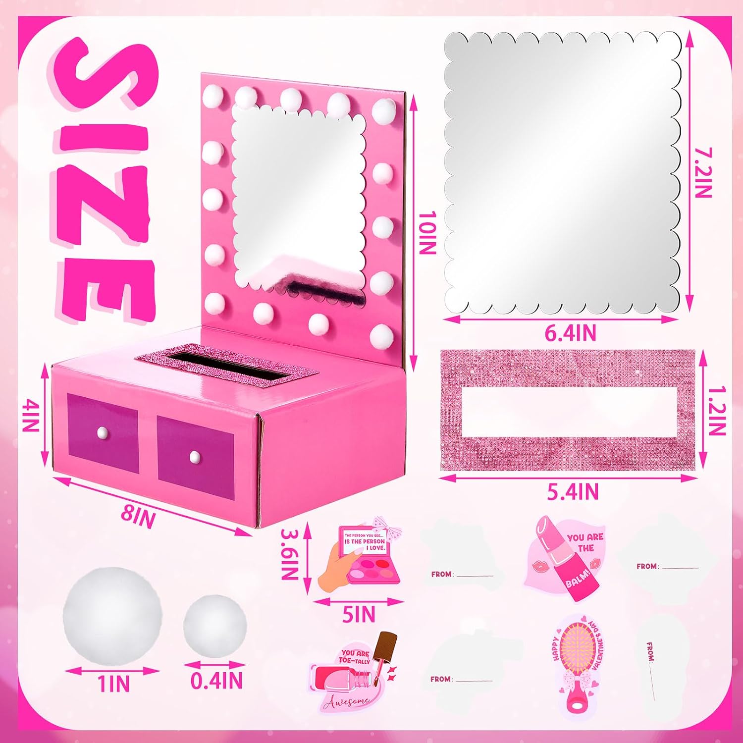 Hollowfly Valentine Boxes DIY Mailbox for Kids with 32 Greeting Cards Valentine's Day Table Box Kids Gift for Party Favor Sets for School Classroom Girls Gifts Exchange