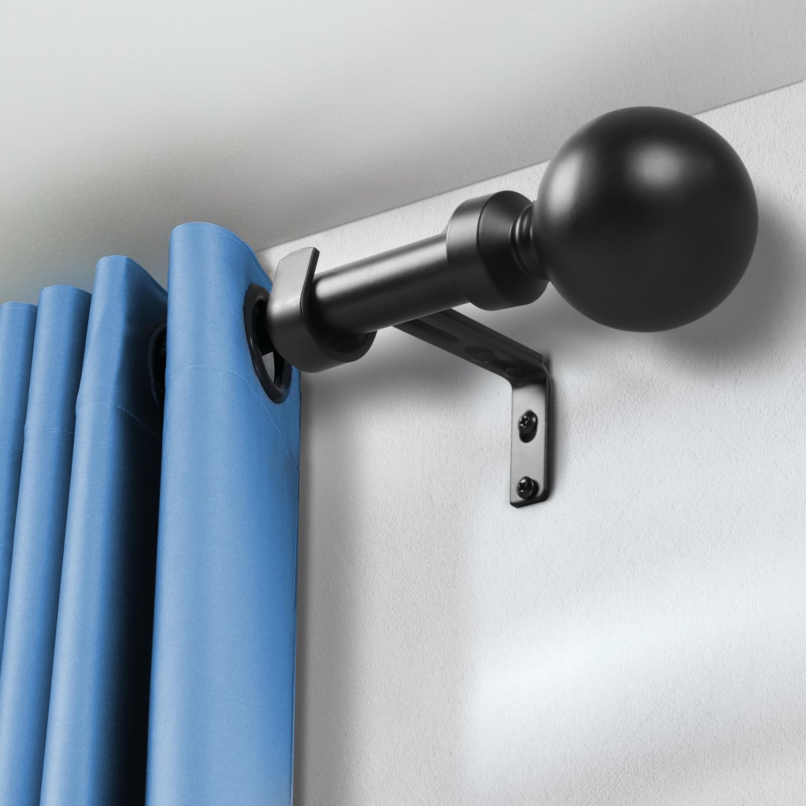 Marlow Matte Black Extendable Metal Curtain Pole 79–220 Cm, Matt Black, Heavy Duty