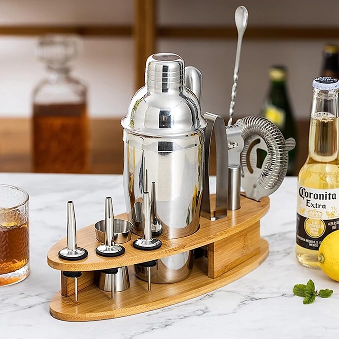 Set de Bar para Cócteles 11 Piezas Acero Inoxidable con Stand de Bambú miniatura 7