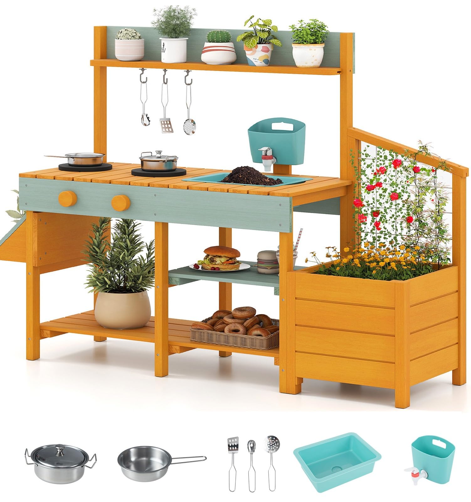 Amazon.com: INFANS Mud Kitchen, Kids Outdoor Wooden Kitchen Play