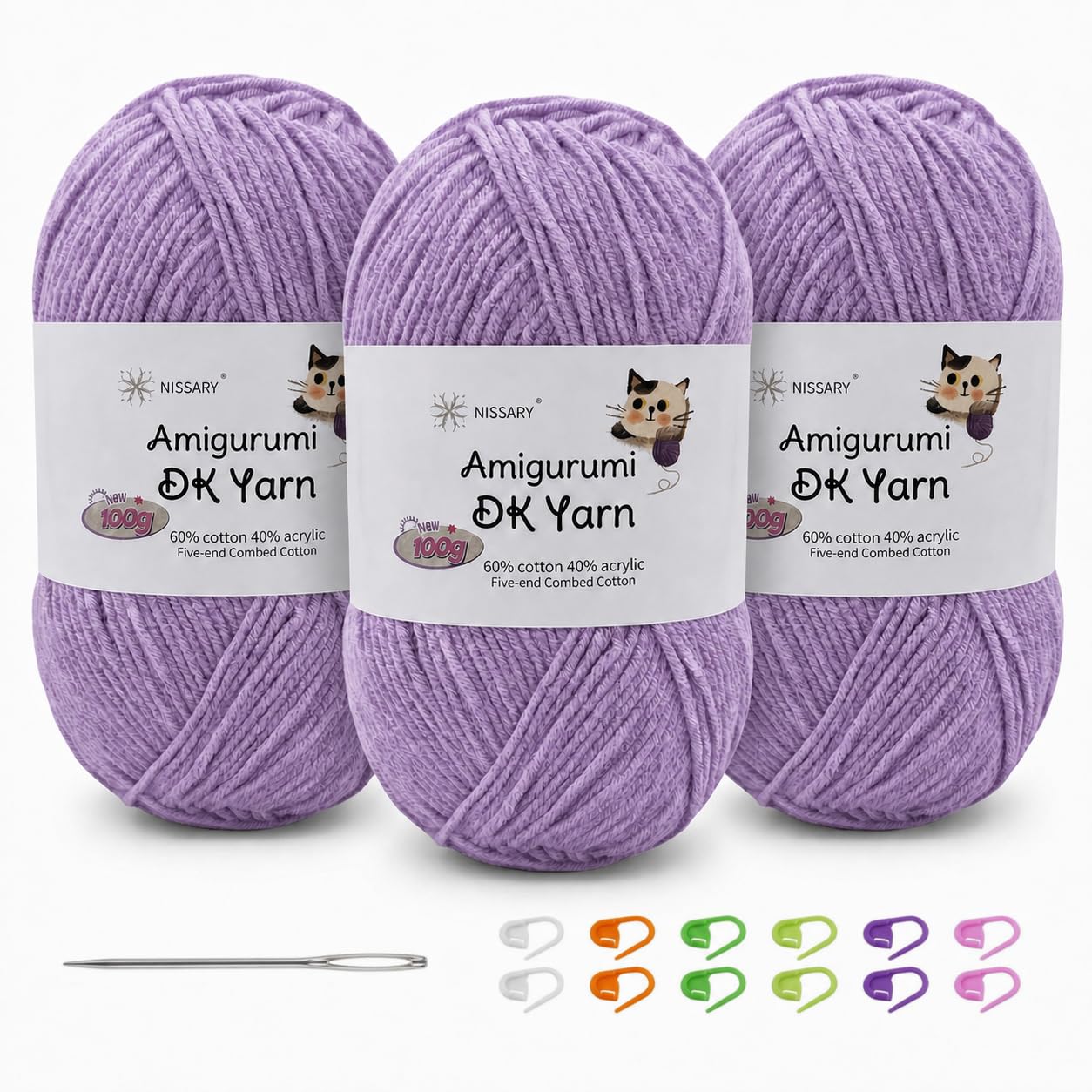 Yarn for Crochet 3×100g, 60% Cotton 40% Acrylic DK Wool