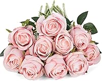 Vista 2 de 10 rosas artificiales de seda con tallos largos para manualidades, ramos de boda, centros de mesa, despedida de soltera, fiesta, decoración del Rosa