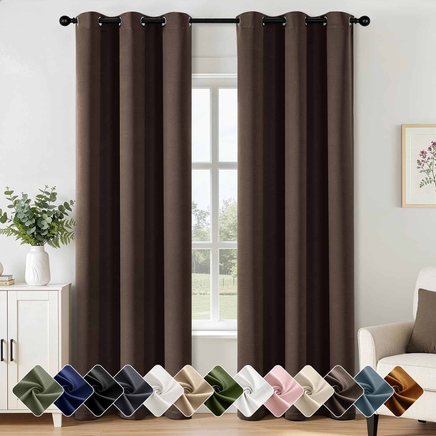 Woaboy Short Sage Green Blackout Kitchen Curtains, Thermal Insulated Room Darkening Drapes, Small Solid Grommet Window Treatments for Living Room, Bedroom, Nursery, W40 x L45 Inch Long, 2 Panels