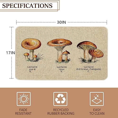 Miniatura 3 de Mloabuc Juego de 2 alfombras de cocina con diseño de hongos y flores para piso, antideslizantes, lavables, delgadas, alfombra de cocina,