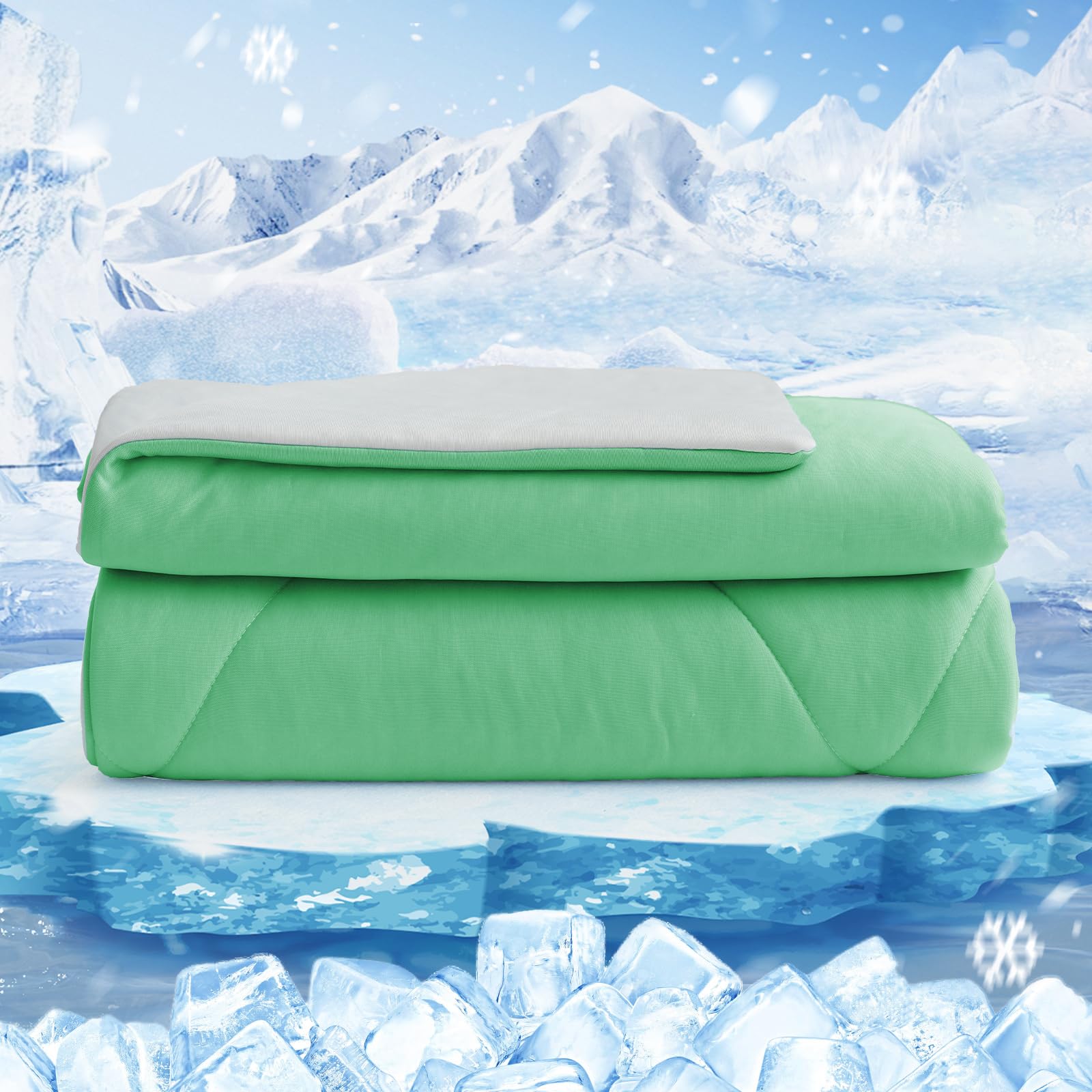 HOMFINE Kühldecke Doppelseitig Kühlende Decke - Leichte Kühldecke für Menschen Q-Max > 0,4 Sommerdecke Kühlend Selbstkühlende Sommer Decke Cooling Blanket für Bett, Grün, 130 x 180 cm